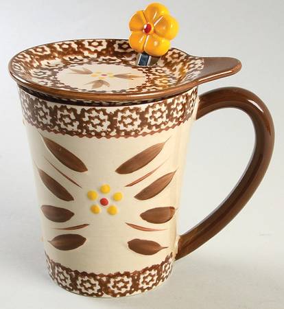 Old World Brown Mug & Lid/Coaster with Spoon