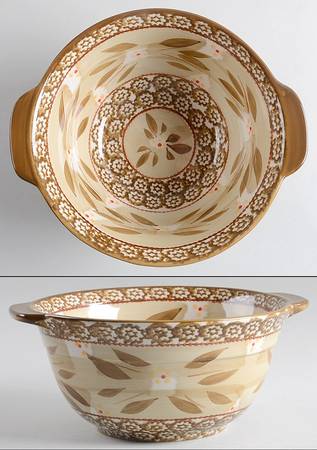 Old World Brown 9" Handled Round Serving Bowl