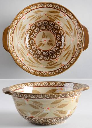 Old World Brown 8" Handled Round Serving Bowl