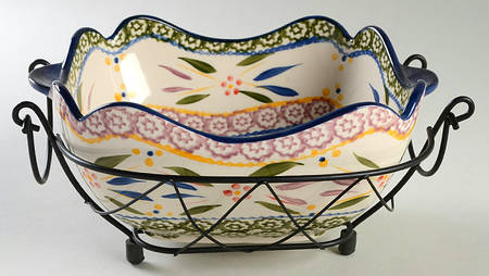 Old World Confetti 1.5 Qt Square Bake & Serve Bowl with Metal Stand
