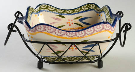 Old World Confetti 1 Qt Square Bake & Serve Bowl with Metal Stand