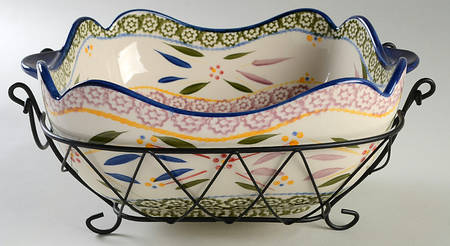 Old World Confetti 2.5 Qt Square Bake & Serve Bowl with Metal Stand
