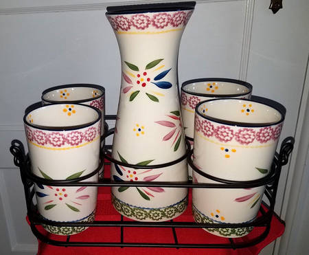 Old World Confetti (6 Piece) Carafe & Tumbler Set with Metal Caddy