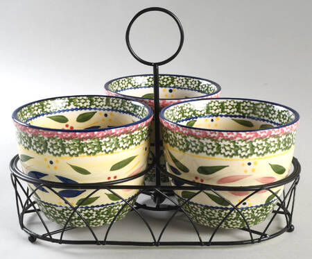 Old World Confetti 1 Qt 5" Round Bowl & Metal Stand - Set of 3 by Temp-Tations