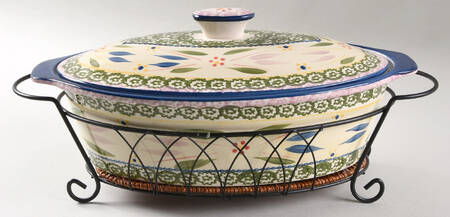 Old World Confetti 3.5 Qt Oval Cov Casserole W/Metal Stand