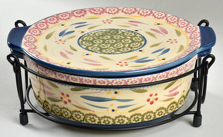 Old World Confetti 2 Qt Covered Casserole & Metal Stand