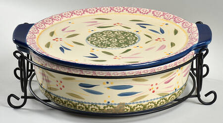 Old World Confetti 2.5 Qt Covered Casserole & Metal Stand