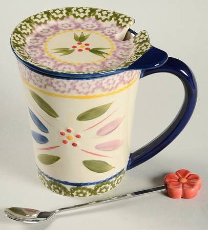 Old World Confetti Mug & Lid/Coaster with Spoon