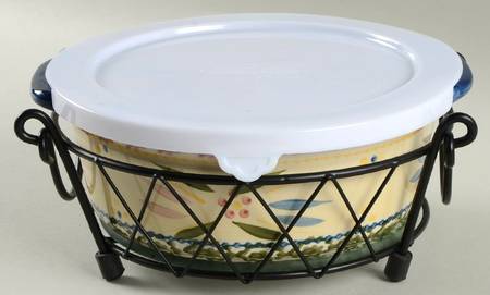Old World Confetti 4pc 8" Round Handled Baker(Baker,Lid,Lidit&Stand)