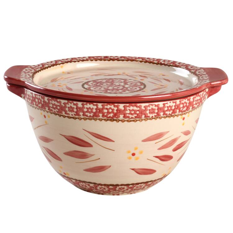 Old World Cranberry 8" Round Tab Handled Serving Bowl & Lid-It