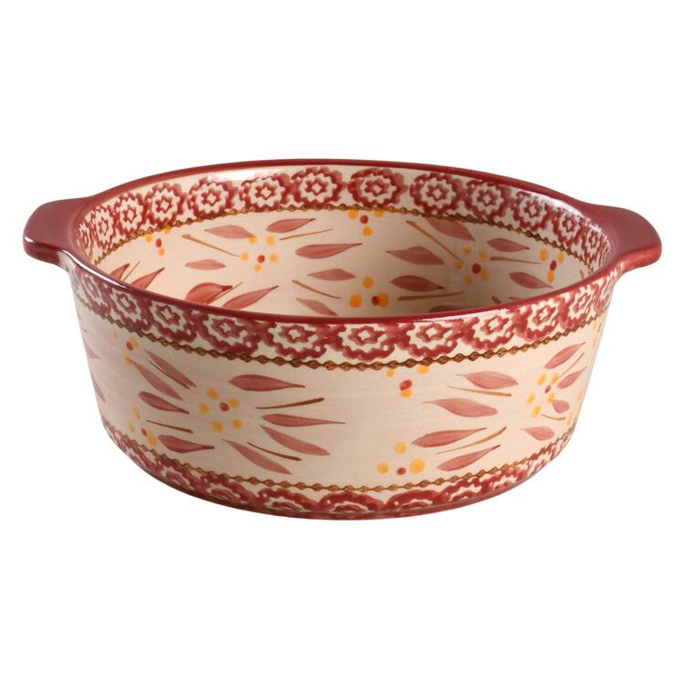 Old World Cranberry 9" Round Tab Handled Baker by Temp-Tations