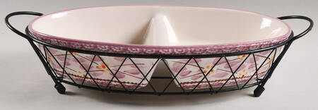 Old World Lilac 14" Divided Oval Baker & Metal Stand by Temp-Tations