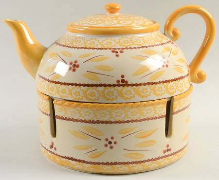 Old World Yellow Teapot & Warmer Stand