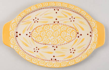 Old World Yellow 13" Oval Lid-It (Trivet,Tray,Baker Lid)