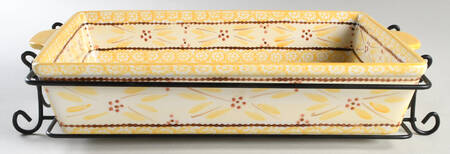 Old World Yellow 15" Rectangular Baker w/Metal Stand