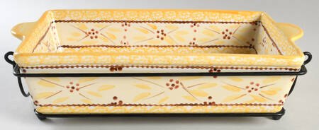 Old World Yellow 13" Rectangular Baker with Metal Stand