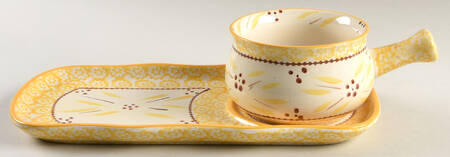 Old World Yellow 12" Snack Tray (SNTR12) & Stick Handle Soup Set (SOH)
