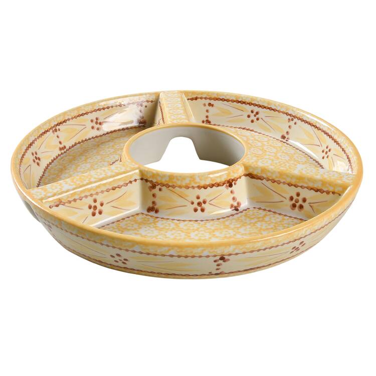 Old World Yellow (3 Part) Divided Chip Bowl/Plate No Dip Bowl
