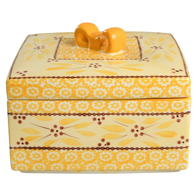 Old World Yellow 8" Square Gift Box Shape Baker & Lid