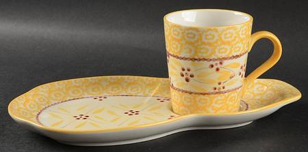 Old World Yellow Snack Plate & Cup Set