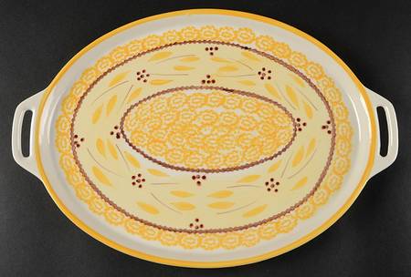 Old World Yellow 14" Oval Handled Platter