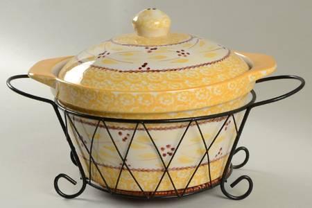 Old World Yellow 2.5 Qt Round Covered Casserole & Metal Stand by Temp-Tations