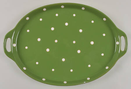 Polka Dot Green 14" Oval Handled Platter