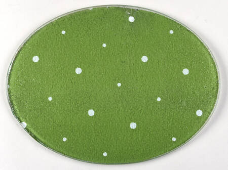 Polka Dot Green Glass Trivet for 13" Oval Baker