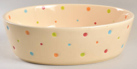 Polka Dot Cream Figural Oval Baker No Lid