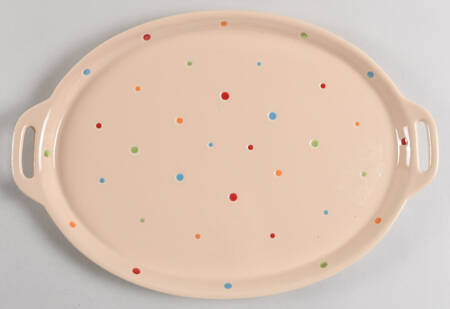 Polka Dot Cream 14" Oval Handled Platter