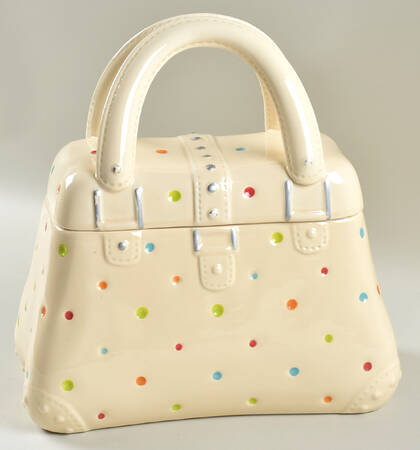 Polka Dot Cream Figural Cookie Jar & Lid