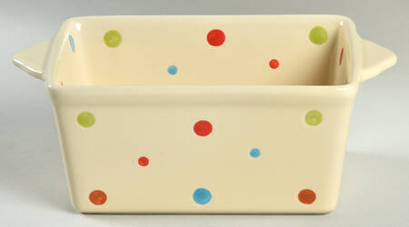 Polka Dot Cream 8" Handled Rectangular Baker