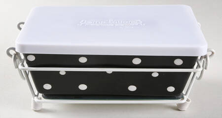 Polka Dot Black (4 Pc) 13" Rectangular. Baker (Baker, Lid, Trivet & Stand)
