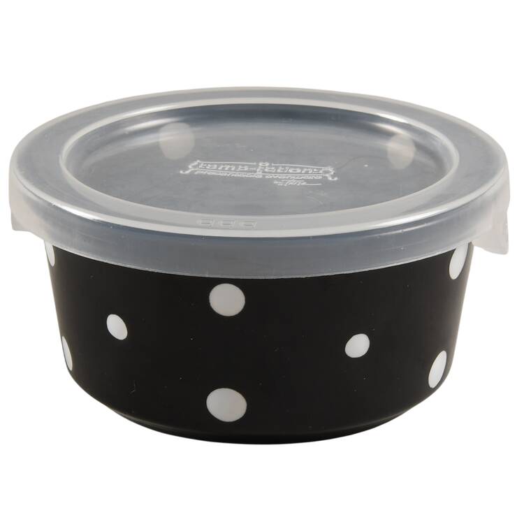 Polka Dot Black Ramekin & Plastic Lid by Temp-Tations