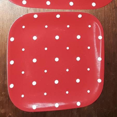 Polka Dot Red Square Melamine Salad Plate