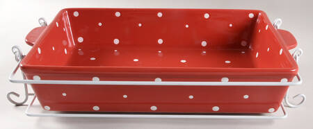 Polka Dot Red 15" Rectangular Baker w/Metal Stand