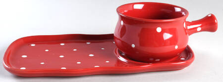Polka Dot Red 12" Snack Tray (SNTR12) & Stick Handle Soup Set (SOH)
