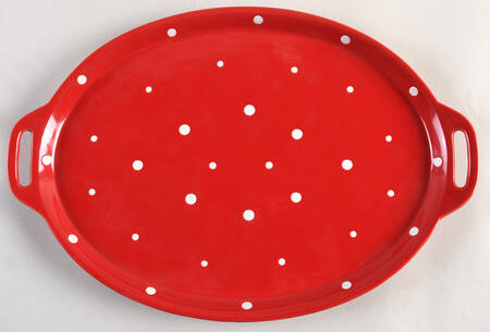 Polka Dot Red 14" Oval Handled Platter