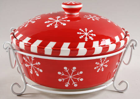 Snowflake 2 Qt Covered Casserole & Metal Stand by Temp-Tations