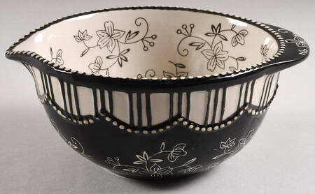 Floral Lace Black 9" Nesting Bowl with Spout