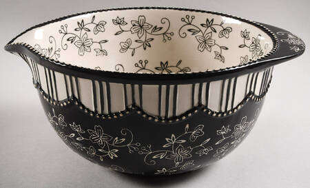 Floral Lace Black 12" Nesting Bowl with Spout