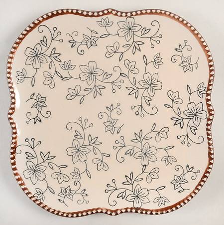Floral Lace Black Square Salad Plate