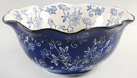 Floral Lace-Blue 9" Round Fluted Bowl