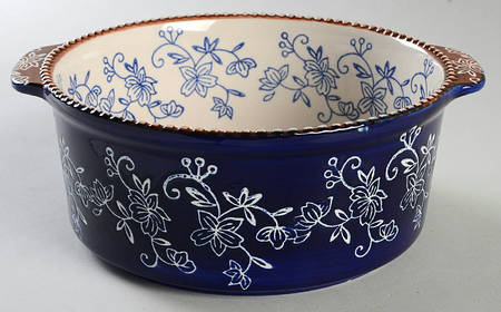 Floral Lace-Blue 10" Handled Round Serving Bowl