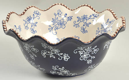 Floral Lace-Blue 10" Ruffled Bowl