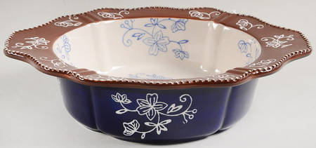 Floral Lace-Blue 9" Round Handled Baker by Temp-Tations