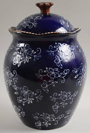 Floral Lace-Blue Cookie Jar & Lid by Temp-Tations