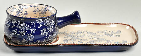 Floral Lace-Blue Soup Mug & Sandwich Set