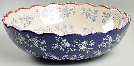 Floral Lace-Blue 13" Scalloped Serving Bowl by Temp-Tations
