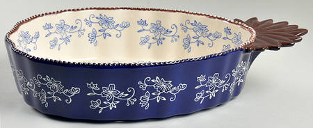 Floral Lace-Blue 15" Figural Oval Baker